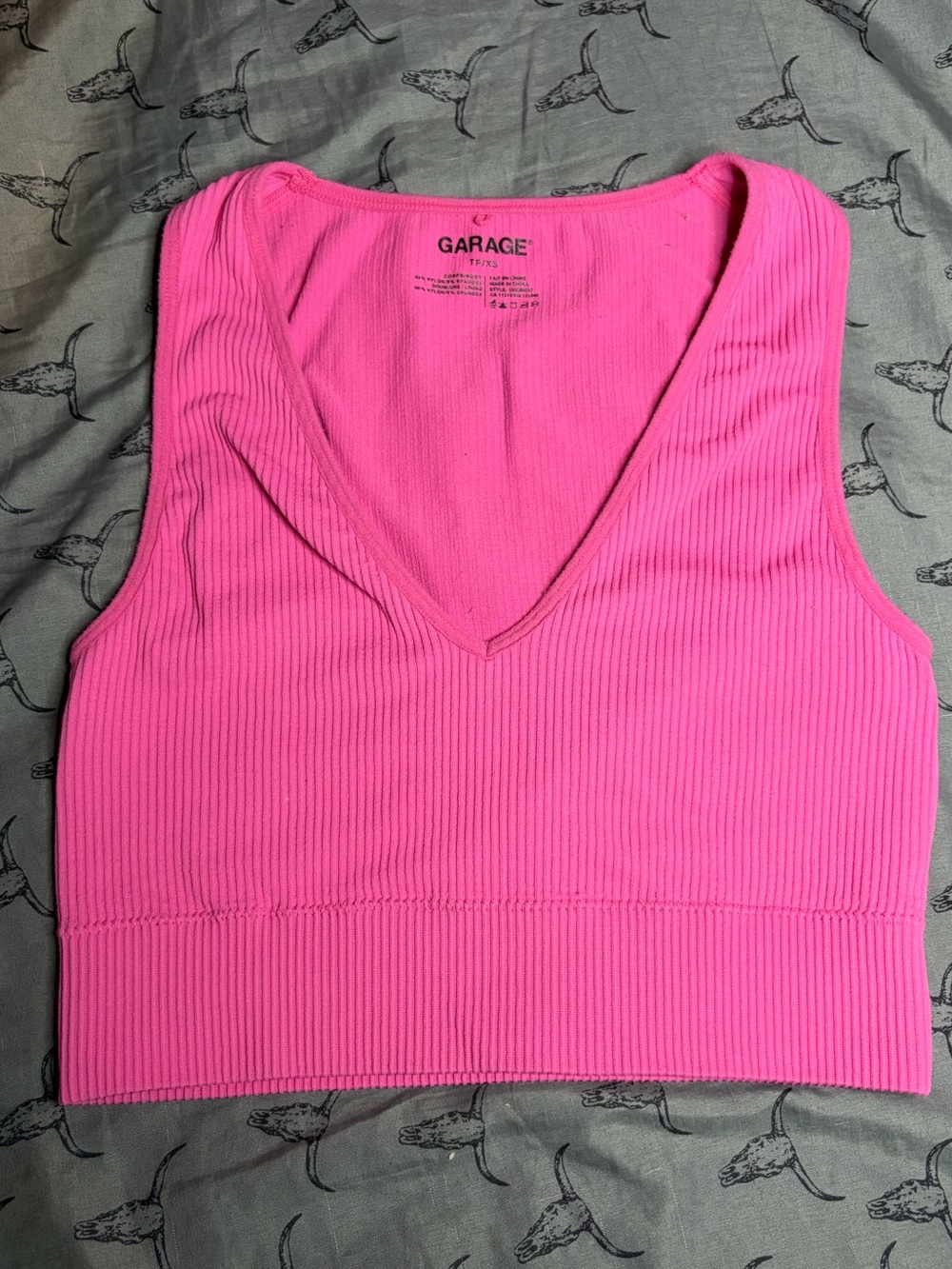 Garage Hot Pink Ribbed V-Neck Crop Tank